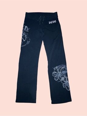 Black Floral Rhinestone Pants